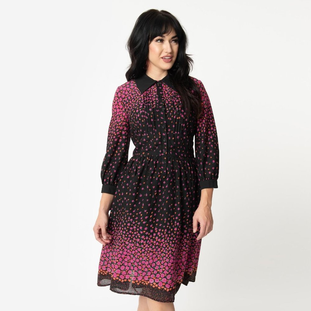 1950s Black & Purple Floral Border Meredith